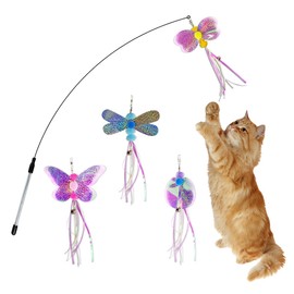 Cat Toy Set of 5, Cat Toy, Feather Toy, Bell Included, Feather, Cat Toy, Butterflies, Bugs, Brushing Teeth, Relieves Lack of Exercise, Stress Relief, Pet Supplies, Cat Supplies