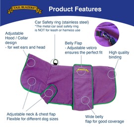 TAIL BLAZERS™ Quality Dog Drying Coat Keeps Dog Warm After Walking, Rain Or A Shower. Dogs Bath Towel Dry Accessories. Soft Double Layer Microfibre Towel Robe. Machine Washable. (XL/Purple)