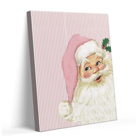 Christmas Canvas Wall Art Decor - 20X24 inch Santa Claus with Holly Illustration for Home, Oil Painting Wall Decor, Festive Holiday Artwork for Living Room, Office, Nostalgic Christmas Decorations