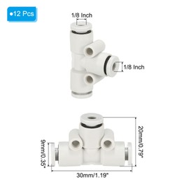 PATIKIL Push to Connect Fittings, 12 Pack Air Line Pneumatic Fittings Quick Release Tee Connectors, White, 1/8 Inch OD