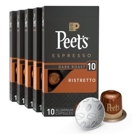 Peet's Coffee, Dark Roast Espresso Capsules, Compatible with Nespresso Original Machine - Ristretto Intensity 10, 50 Count (5 Boxes of 10 Espresso Capsules)