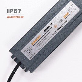 GINRANS 300W IP67 Waterproof Constant Voltage LED Driver Power Supply Transformer, 100-130V AC Universal Input with Plug, Output 12V DC 25.0A Max. for Outdoor LED Lighting