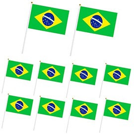 10pcs Mini Brazil Handheld Flags Stick Flags, Small Brazil Flags on Sticks for World Cup Brazil 2022 Decorations Cheering Flags Outdoor/Bar/Party Supplies, Brazil Football Fans Hand Flags