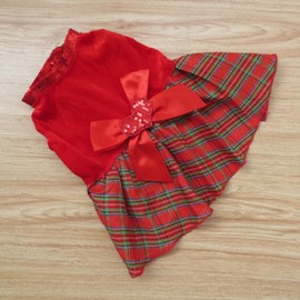 Tangpan Bow-Knot Christmas Pet Costume Plaid Skirt Dog Clothes Santa Dog Dress
