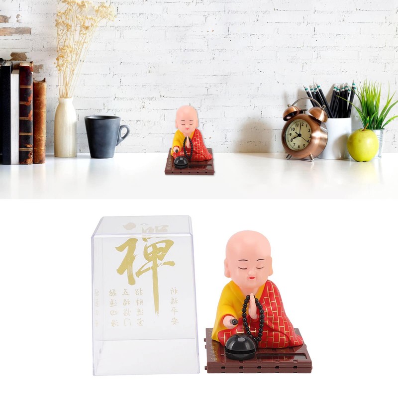 Urhomy Monk Solar Figurine Head Swing Doll Hitting Wooden Fish