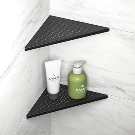 Bernkot Corner Shower Shelf 304 Stainless Steel, Recessed Corner Shelves Slot Design, 10" Triangular Corner Shelf 1.5mm Thickness Bathroom Shelf for Tiled Wall, No Drilling, Black, 2 Pack