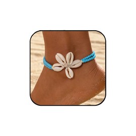 JOOKOCCI Shell Anklet Bracelet - Bohemian Braided Rope Ankle Chain with Natural Seashells & Blue Beads, Waterproof Beach Jewelry for Summer Vacations/Sea Parties, Women's Boho Foot Accessories