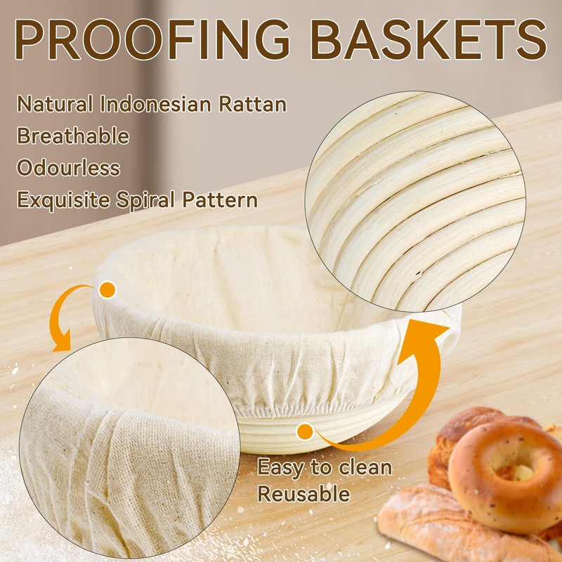 Sourdough Starter Kit, Banneton Bread Proofing Basket 9 Inch Round