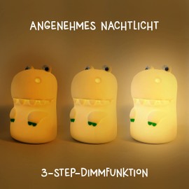MegaLight LED Nachtlicht Kinder | Nachtlicht Baby SPIELZEUGGEPRÜFT | Stilllicht RGB-Farbwechsel dimmbar Touch | Nachtlampe USB SOUNDEFFEKT | Diggy Dino