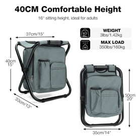 Outplea Lightweight Folding Backpack Cooler Stool Heavy Duty 350lbs, Portable Camping Cooler Stool for Fishing Hunting, Gray