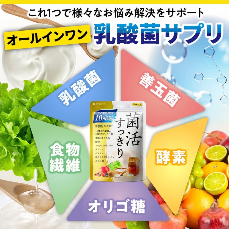 【2袋セット】菌活すっきり 乳酸菌 サプリメント ナノ乳酸菌10兆個 ビフィズス菌 酪酸菌 プロバイオティクス
