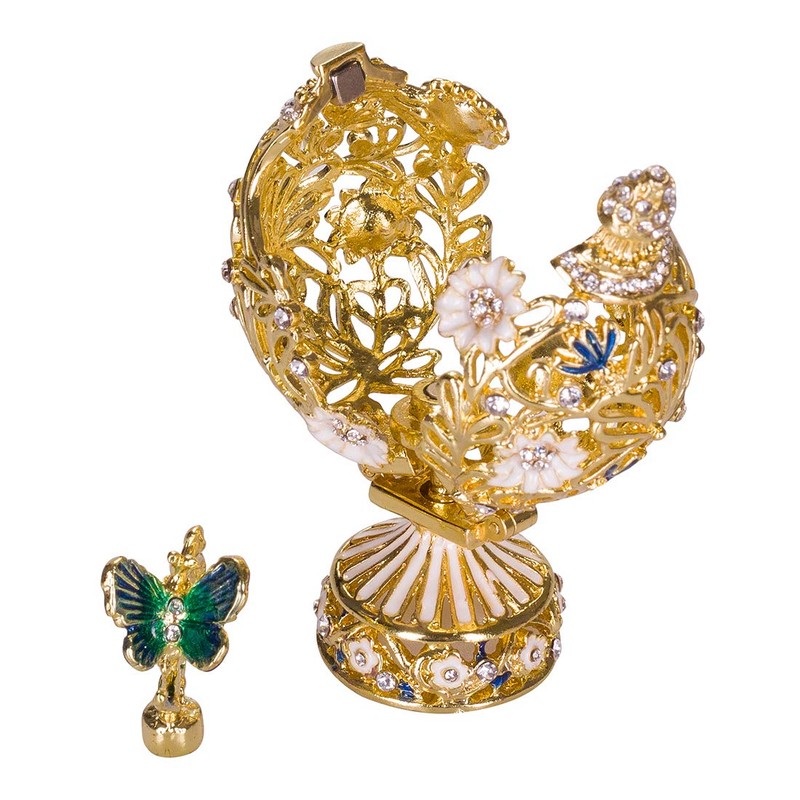 danila-souvenirs Glamorous Style Carved Easter Egg with Flowers and Butterfly
