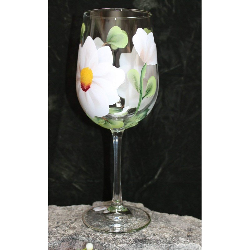 Hand Painted Wine Glasses - White Magnolia (Set of 2)