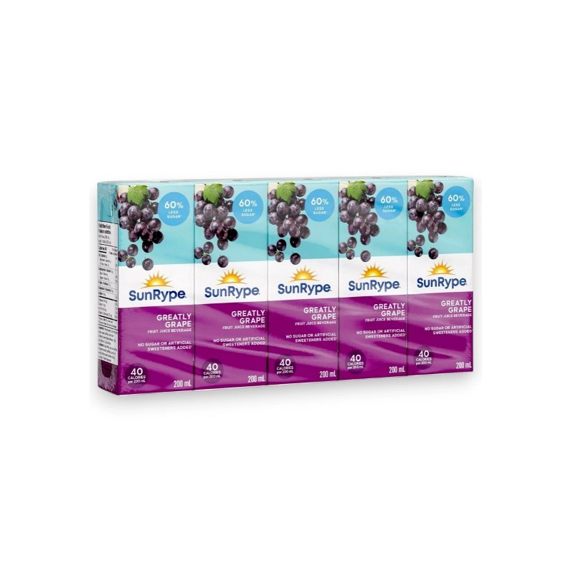 SunRype Greatly Grape Juice Boxes Perfect For On-The-Go, 60% Less