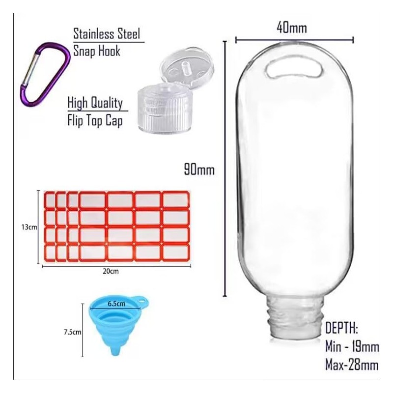 HATTIE 50Pack Travel Plastic Clear Keychain Bottles 50ml/2oz Portable Leakproof