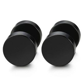 SIISPRI 6-10mmBlack Screw Stud Earrings for Men Women Steel Cheater Fake Ear Plugs Gauges Illusion Tunnel, Stainless Steel