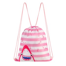 BOENFU Shark Drawstring Bags, Waterproof String Swim PE Bag, Large Drawstring Backpack for School Gym Traveling Swimming Party Picnic (Pink Shark)