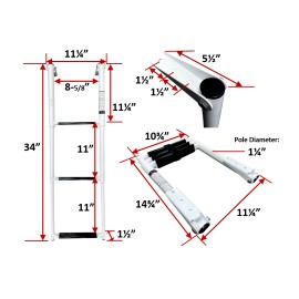 Pactrade Marine Boat White Teflon Telescopic Ladder Salt Water Corrosion 3 Steps