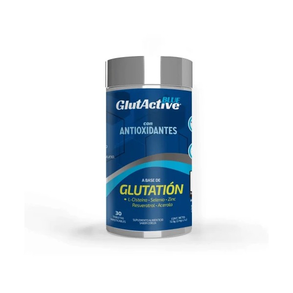 Glutactive Blue Antioxidante con Resveratrol, Glutatión, Cisteína Con 30 Tabletas Masticables