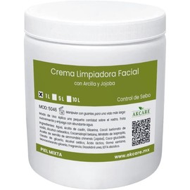 Crema Limpiadora Facial con Arcilla Verde + Jojoba Limpieza profunda y control de grasa para piel mixta o grasa Natural y vegana Sin sulfatos ni parabenos Tarro de 1L