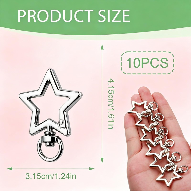 10Pcs Star Carabiner Keychain,Metal Star Carabiner Lobster Claw Clasps