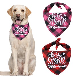 HACRAHO Plaid Dog Bandana Neckerchief, 2 Packs Soft Cotton Dog Bandana Adjustable Triangle Pet Scarf for Small Medium Dogs Pets, Rose Red and Red