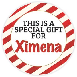 This is a Gift for Ximena - 100 Pack Circle Stickers 3 Inch - Candy Cane Merry Christmas Gift Tag Present Tree Holiday Custom Name Santa Claus