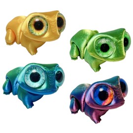 Yistoi Pack of 4 3D Printed Animals, 3D Printed Animal Figures, 3D Print Frog Model, Decorating the Table, Made of PLA Material, Cute Look, Adjustable Joints, Suitable for Children and Adults