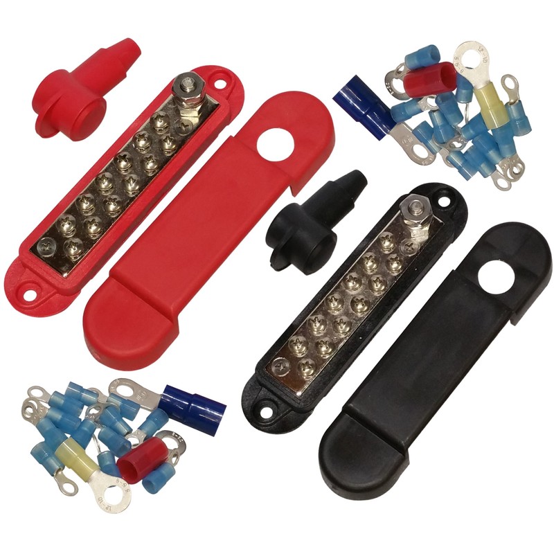 (Pair - Red & Black) 12 Terminal Distribution Block -BUSBARS-
