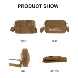 FEIBOON Small Crossbody Bags for Women Nylon Quilted Wristlet RFID Wallets with 4 Zipper Carry All Purse Credit Card Holder (brown)