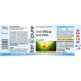 Fair & Pure® - Iodine 300mcg from the brown algae kelp - kelp extract - vegan - natural - high dose - 180 kelp tablets