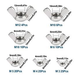 Wing Nuts, 100 Pieces Wing Nuts Assortment Kit, Stainless Steel Wing Bolts, Wing Nuts M3/M4/M5/M6/M8/M10/M12, for DIY Tools, Electronic Devices Hardware