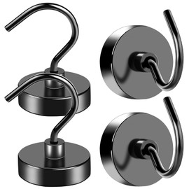 VNDUEEY Magnetic Hooks Heavy Duty, 4 Pack 50LBS Strong Magnet Hooks for Hanging, Neodymium Magnets with Hooks Large Opening, Magnetic Hooks for Cruise, Refrigerator, Kitchen, Garage