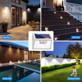 Peasur White Solar Lights Outdoor Waterproof, 6Pack 140LED Solar Powered Motion Sensor Light, 3 Modes Security Wall Lights for Fence Garden Yard Outside