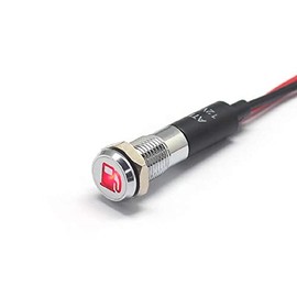 Alpinetech PL8MS 8mm 5/16" 12V LED Metal Signal Indicator Pilot Dash Light with Symbols (Low Fuel)