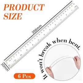 HABNI Set of 6 Rulers 30 cm, Plastic Ruler 30 cm/12 Inch, Transparent Rulers Set, Rulers for School, Embossed Centimetre Division, Home, Office, Primary School, Thickness 26 mm, Transparent