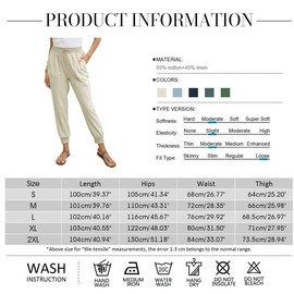 Puimentiua Womens Tapered Pants Cotton Linen Drawstring Back Elastic Waist Pants Casual Trousers with Pockets Khaki