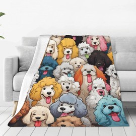 Turamurra Cartoon Poodle Dog Fleece Blanket for Mom Girls Women Cute Puppy Dogs Super Soft Flannel Blankets for Bed Sofa Valentine's Day Pets Decorative Poodle Gifts for Kids Adults 60"x50"