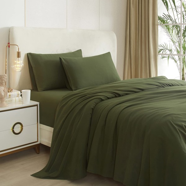 Army Green Twin Sheets Set 3 Piece Cooling Bed Sheets,Hotel