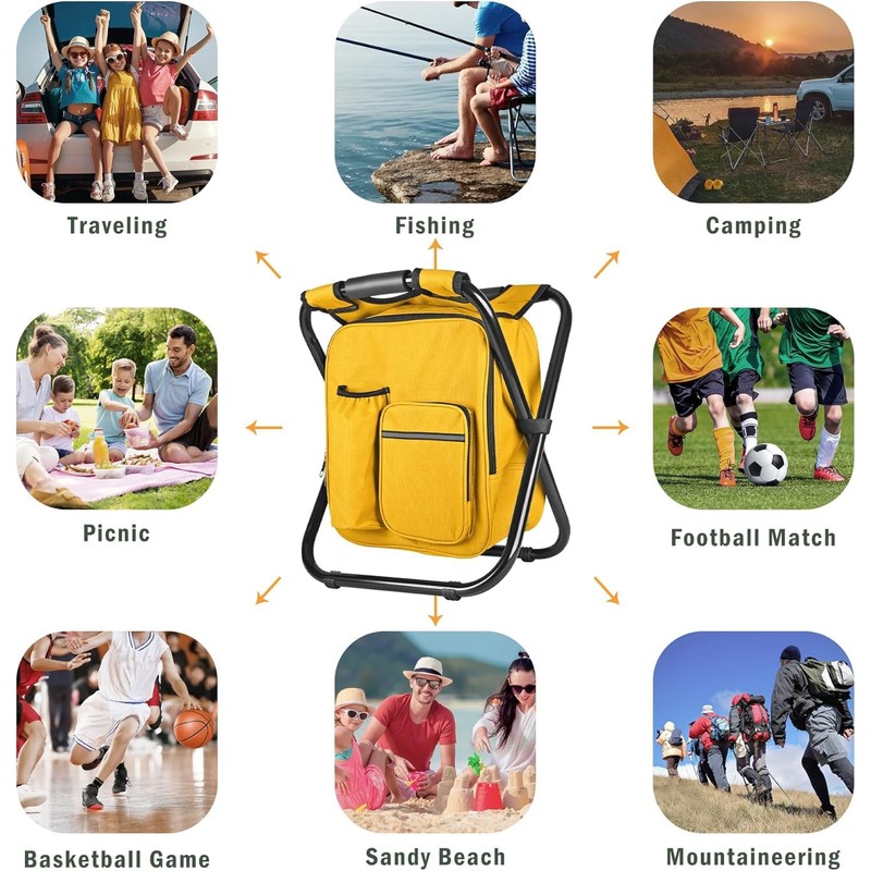Kikerike Backpack Stool Cooler Chair Heavy Duty 300 LBS Max