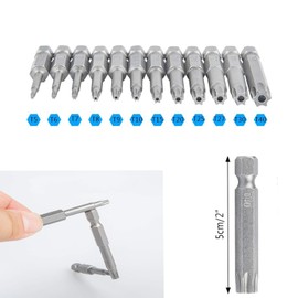 S2 Security Torx Screwdriver Bit Set Electricians Hex Shank Head Drill Screwdriver Air Bit Tools with Hole 1/4" Shank T5 T6 T7 T8 T9 T10 T15 T20 T25 T27 T30 T40，12 Pieces 50mm