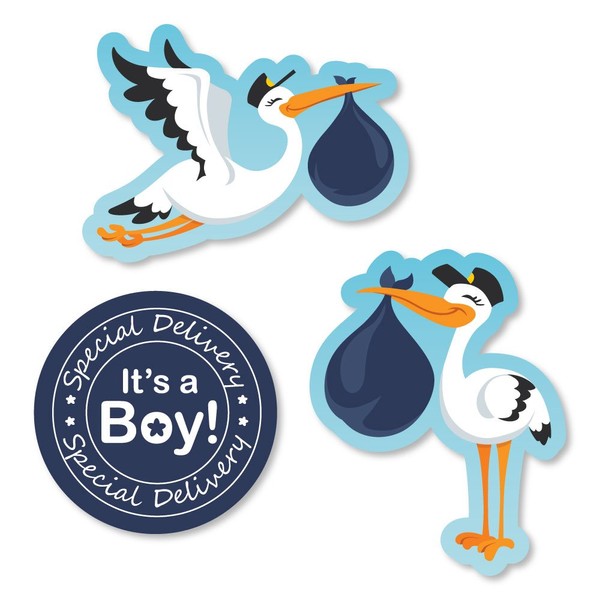 Big Dot of Happiness Boy Special Delivery - DIY Shaped Blue It’s A Boy Stork Baby Shower Cut-Outs - 24 Count