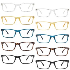 BLUELESS 10 Pairs Retro Reading Glasses for Women Men Classic Spring Hinges Readers +3.50