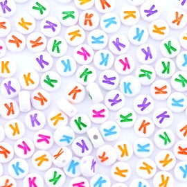 Sunrica 300Pcs Round Letter Beads K 4X7mm Single Small Letter Beads for Friendship Bracelets Making