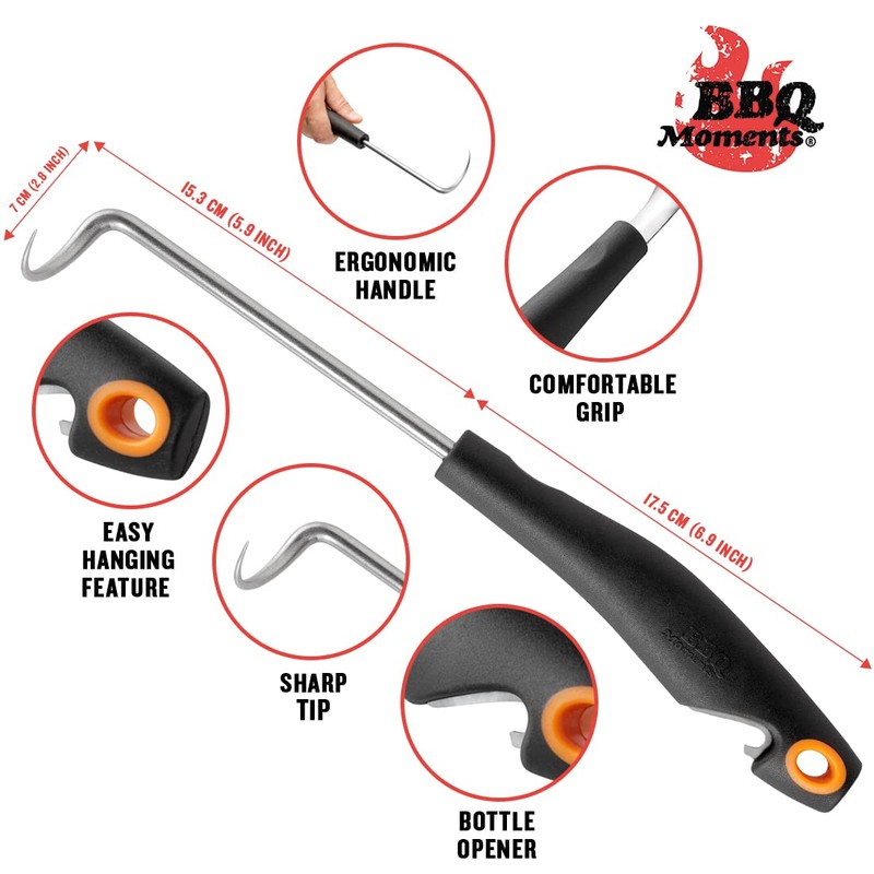 BBQ Moments Pigtail Food Flipper, Stainless Steel Meat Hook Flipper