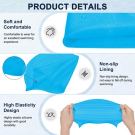 M METERXITY 6-Pack Silicone Swim Cap, 7.3" Opening 7.9" H Durable Swimming Hat Unisex Non-Slip Waterproof Swimming Caps for Pool Training [Lake Blue]