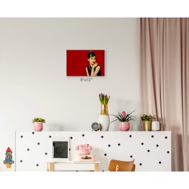 HB Art Design Audrey Hepburn Wall Art Breakfast at Tiffany's Movie Digital Art Red Background Canvas Wall Art Canvas Print Wall Decor Artwork Bedroom Decor Living Room Decor Made in The USA 8x12
