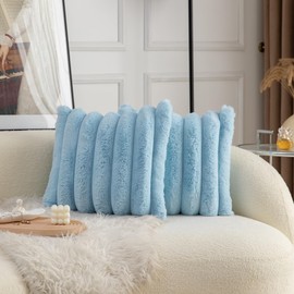 Neelvin Brown Faux Fur Cosy Soft Striped Decorative Cushion Covers 24 x 24 Inches, Set of 2, Velvet Cushion Cover for Sofa Couch