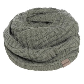 KNIT FACTORY - Bobby Loop Scarf - Chunky Knitted Tube Scarf - For Men and Women - Knitted Scarf with Wool - High Quality, urban green