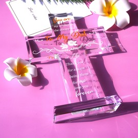 Rotroyce Father's Gift from Daughter Son, Meaningful Love You Forever Cross Gifts with Led Base for My Dear Dad, Unique Present Idea for Christmas Birthday Father's Day (Style, Gifts for Dad)